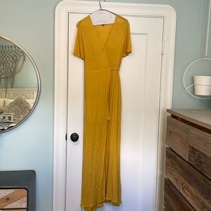 Crinkle yellow wrap maxi dress